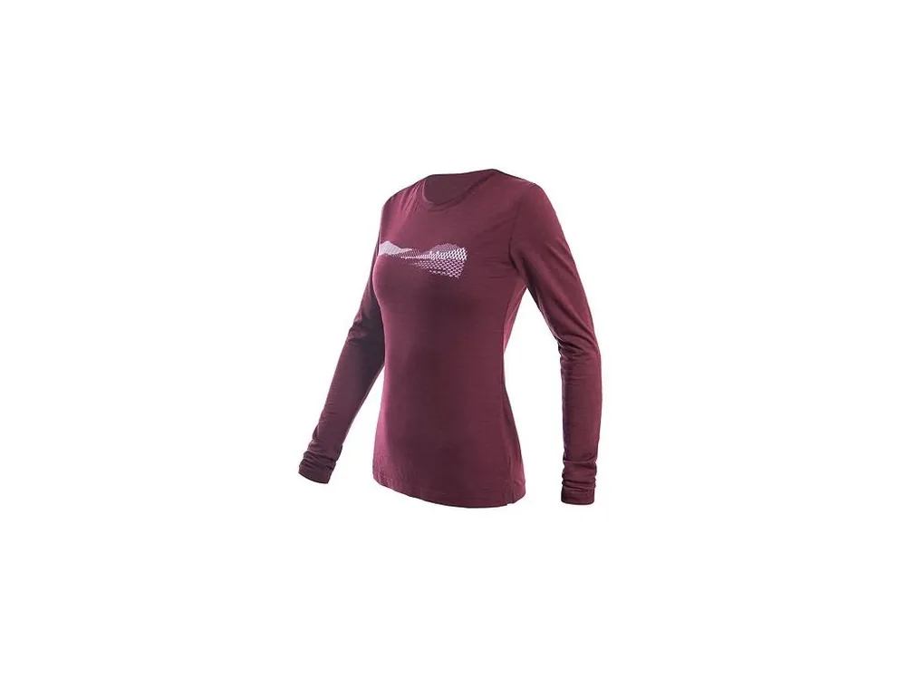 Značkový SENSOR MERINO AIR HILLS dámské triko dl.rukáv port red