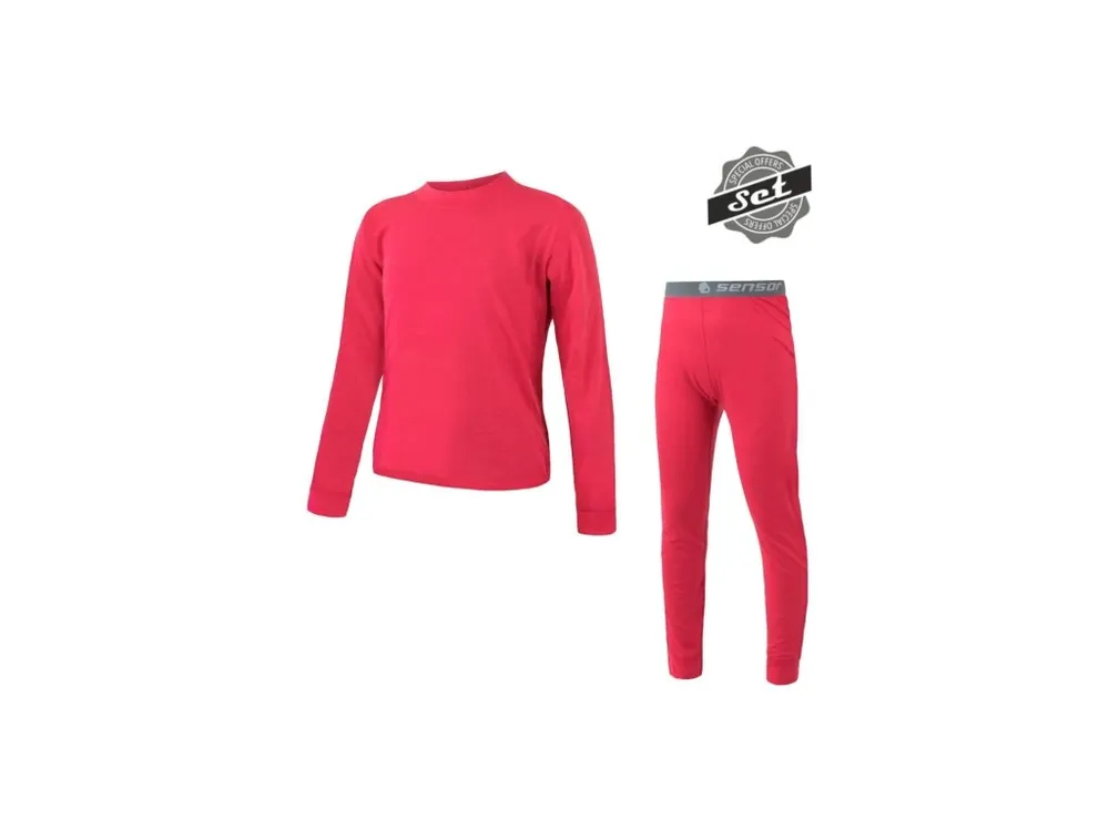 SENSOR MERINO AIR SET dětský triko dl.rukáv + spodky magenta Horká Nabídka