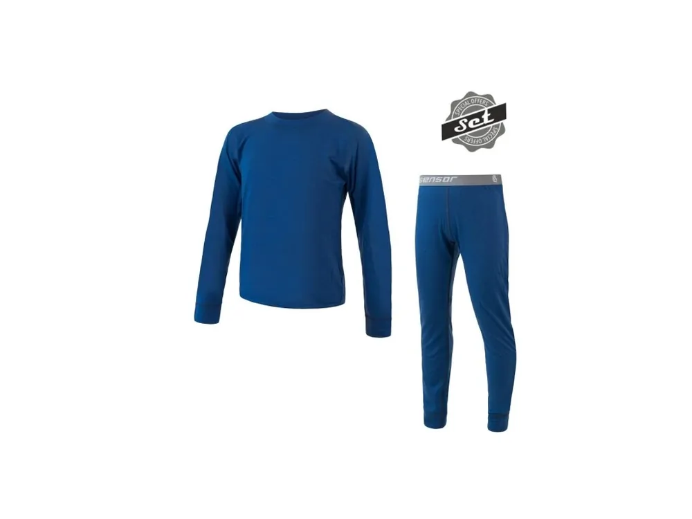 SENSOR MERINO AIR SET dětský triko dl.rukáv + spodky tm.modrá Levný