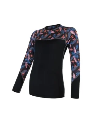 Originální SENSOR MERINO IMPRESS dámské triko dl.rukáv černá/floral