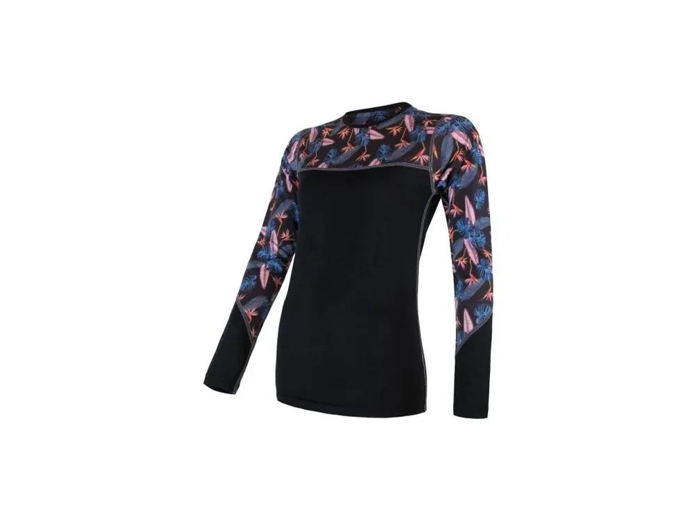 Originální SENSOR MERINO IMPRESS dámské triko dl.rukáv černá/floral