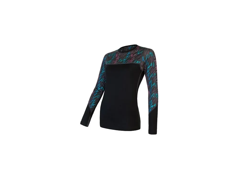 Ověřený SENSOR MERINO IMPRESS dámské triko dl.rukáv černá/stripes