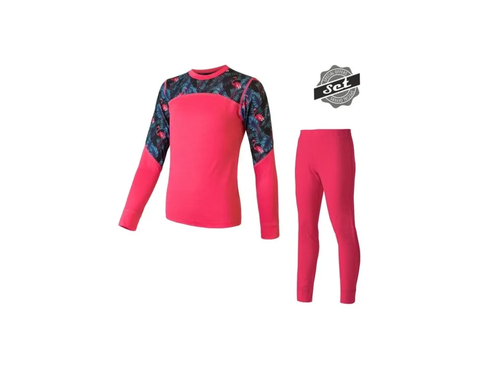 Ihned K Objednání SENSOR MERINO IMPRESS SET dětský triko dl.rukáv + spodky magenta/floral