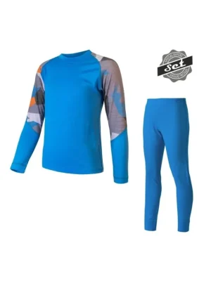 Oblíbený SENSOR MERINO IMPRESS SET dětský triko dl.rukáv + spodky modrá/camo