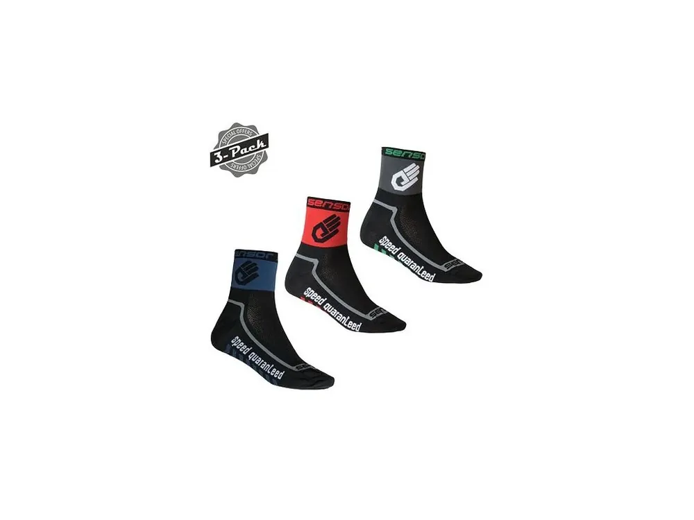 Hit Sezóny SENSOR PONOŽKY 3-PACK RACE LITE HAND černá, červená, tm.modrá
