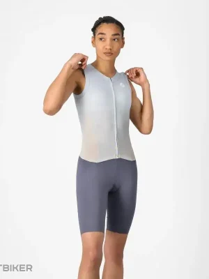 Víkendová Akce Castelli FREE SANREMO 3W SUIT SLEEVELESS dámská kombinéza, zimní modrá/měsíční stříbrná/kouřová šedá