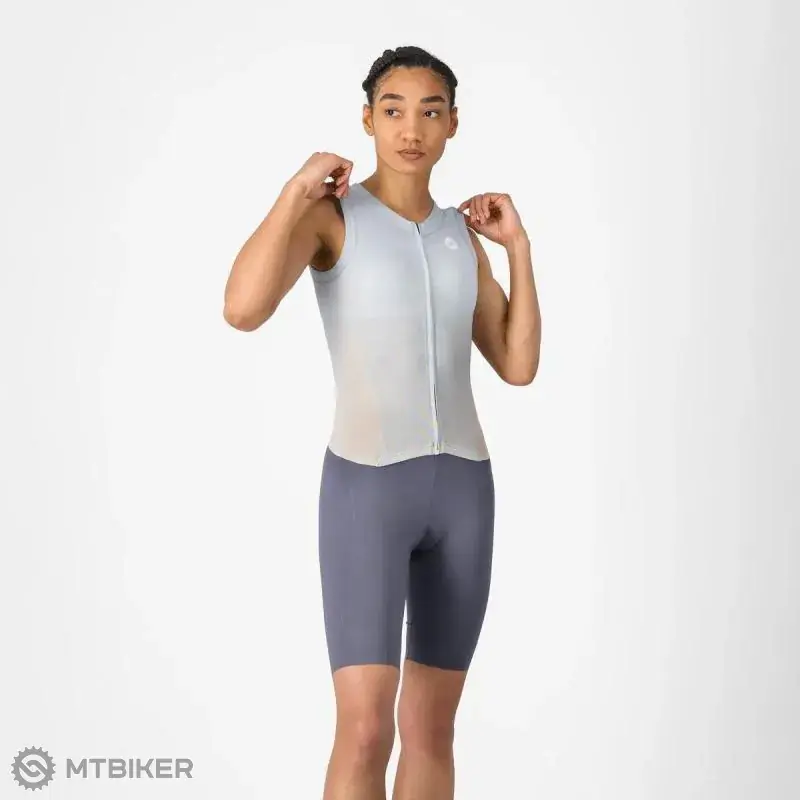 Víkendová Akce Castelli FREE SANREMO 3W SUIT SLEEVELESS dámská kombinéza, zimní modrá/měsíční stříbrná/kouřová šedá