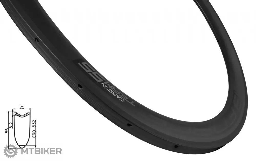 Výprodej FORCE Ráfek Road Carbon, 55 mm, 20d, galuskový, vnější niple, černý, matný