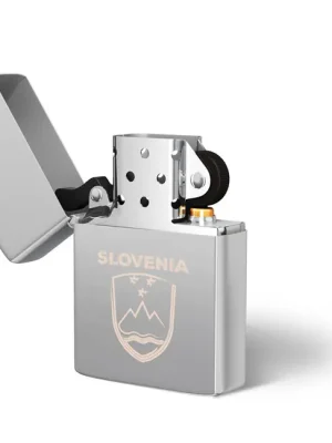 DRAGOWA benzínový zapalovač s gravírováním Slovenia, stříbrný Levný