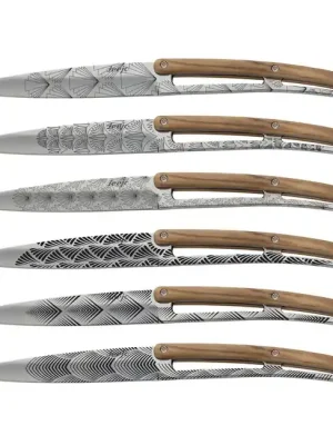 Tovární Cena Deejo sada 6 steakových nožů lesklá čepel olivové dřevo design Art Déco