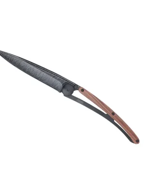 Autentický Deejo zavírací nůž Black tattoo coralwood Feather