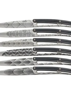 Deejo sada 6 nožů lesklá čepel rukojeť černý ABS design Art Deco Značkový