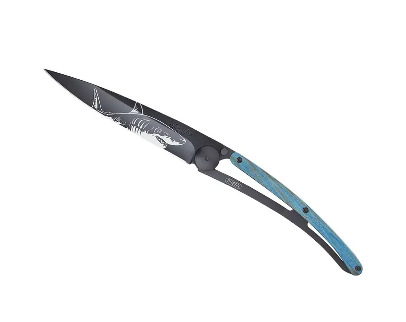 Super Cena Deejo zavírací nůž Tattoo Black blue beech Shark