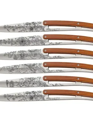 Deejo Tattoo sada 6 steakových nožů lesklý povrch coralwood design Blossom Nízká Cena