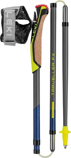 Hole LEKI Nordic Walking Traveller FX.One Carbon, stříbrno-šedo-půlnočně modrá tmavě metalická-neonově žlutá Vysoce Kvalitní
