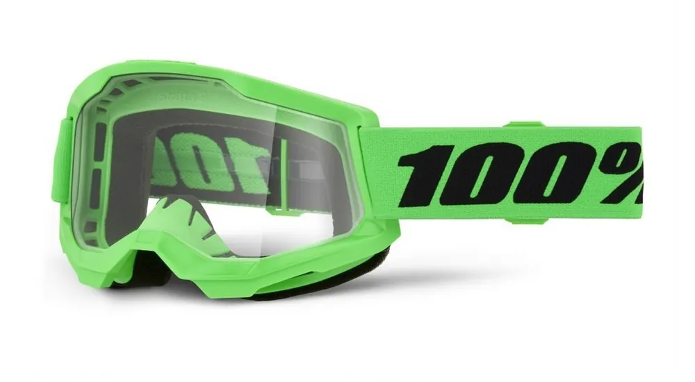 100% Strata 2 Goggle Neon Green - Clear Lens Horká Nabídka